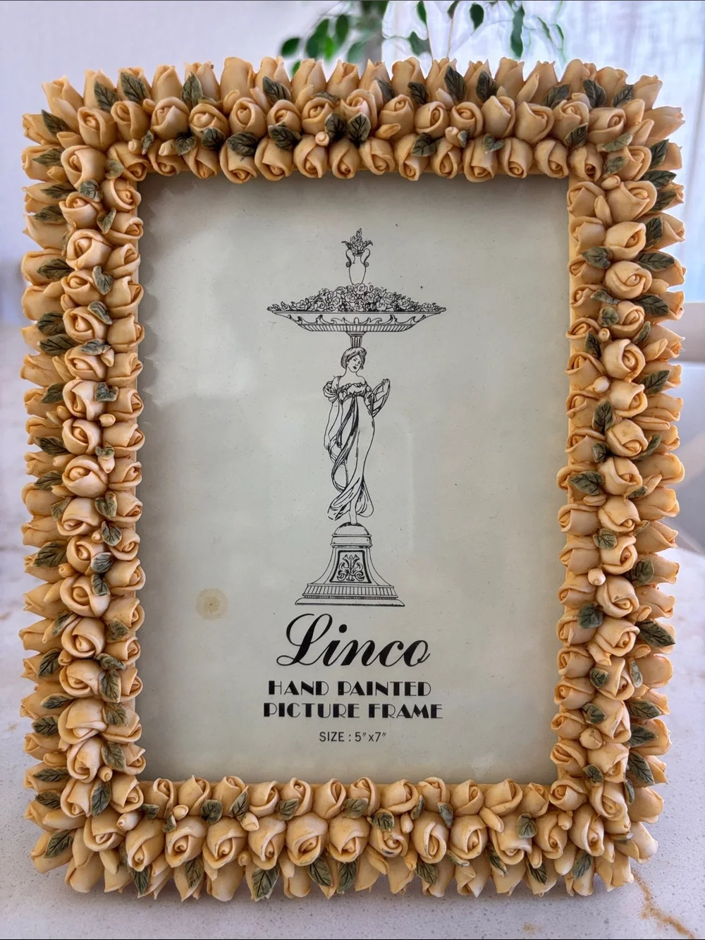 Vintage Yellow Rose Hand-Painted Picture Frame